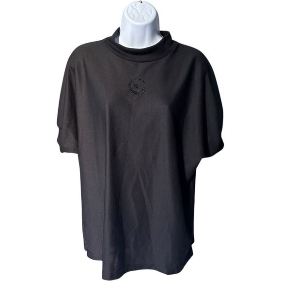 Blair Black Bee Crest Mock Neck Top XL 1X Plus Embroidered Relaxed Minimal 90s - Picture 1 of 5